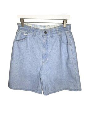 Vintage 80s Lee Light Wash Denim Shorts With Elastic Waistband, Flat Back, Sz 10
